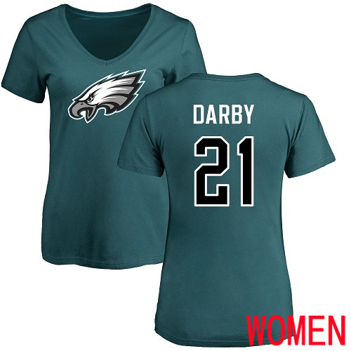 Women Philadelphia Eagles 21 Ronald Darby Green Name and Number Logo Slim Fit NFL T Shirt